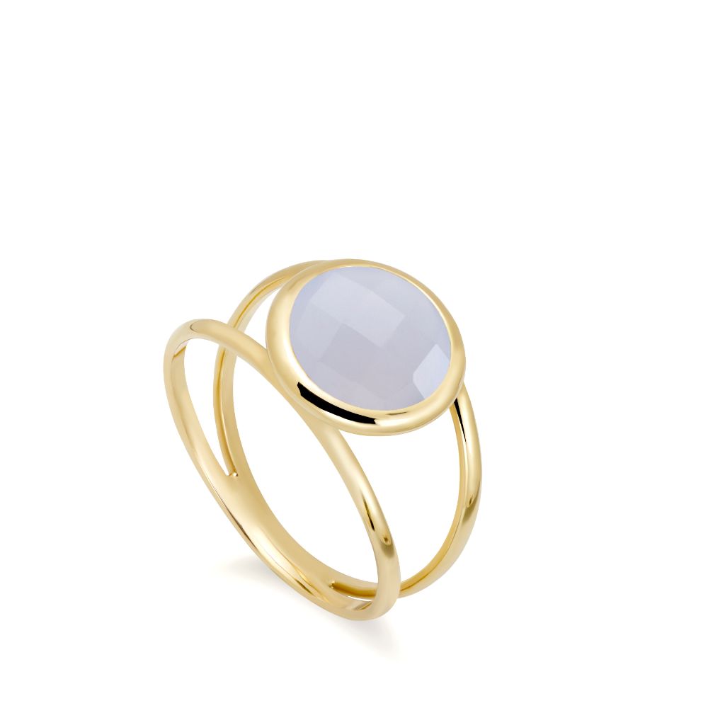 Chalcedony 14K Double Band Ring with 10mm Gemstone