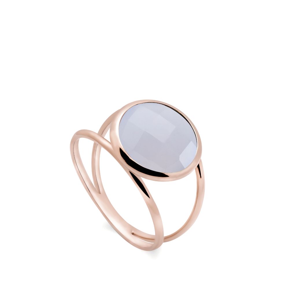 Chalcedony 14K Double Band Ring with 12mm Gemstone