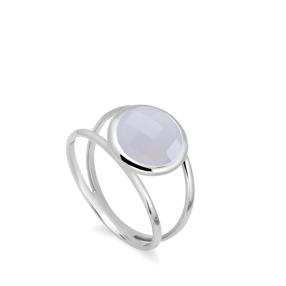 Chalcedony 14K Double Band Ring with 10mm Gemstone
