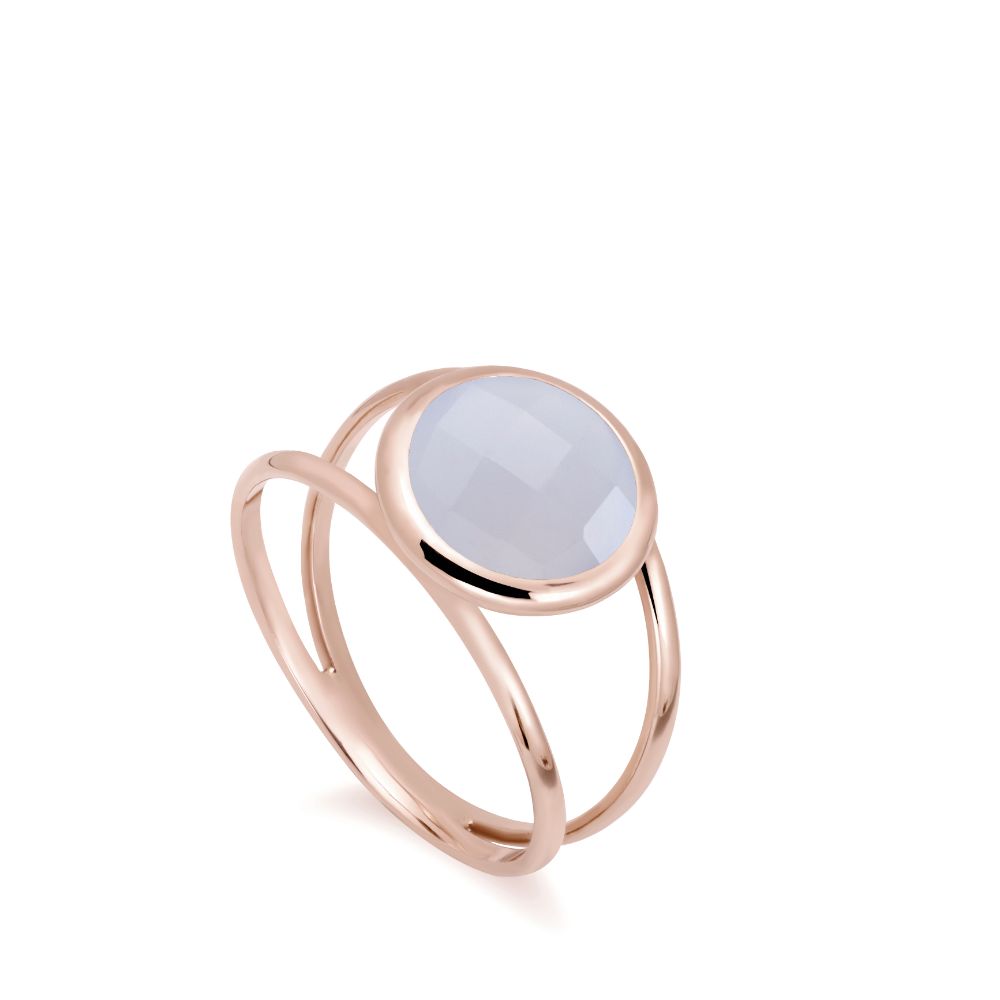 Chalcedony 14K Double Band Ring with 10mm Gemstone