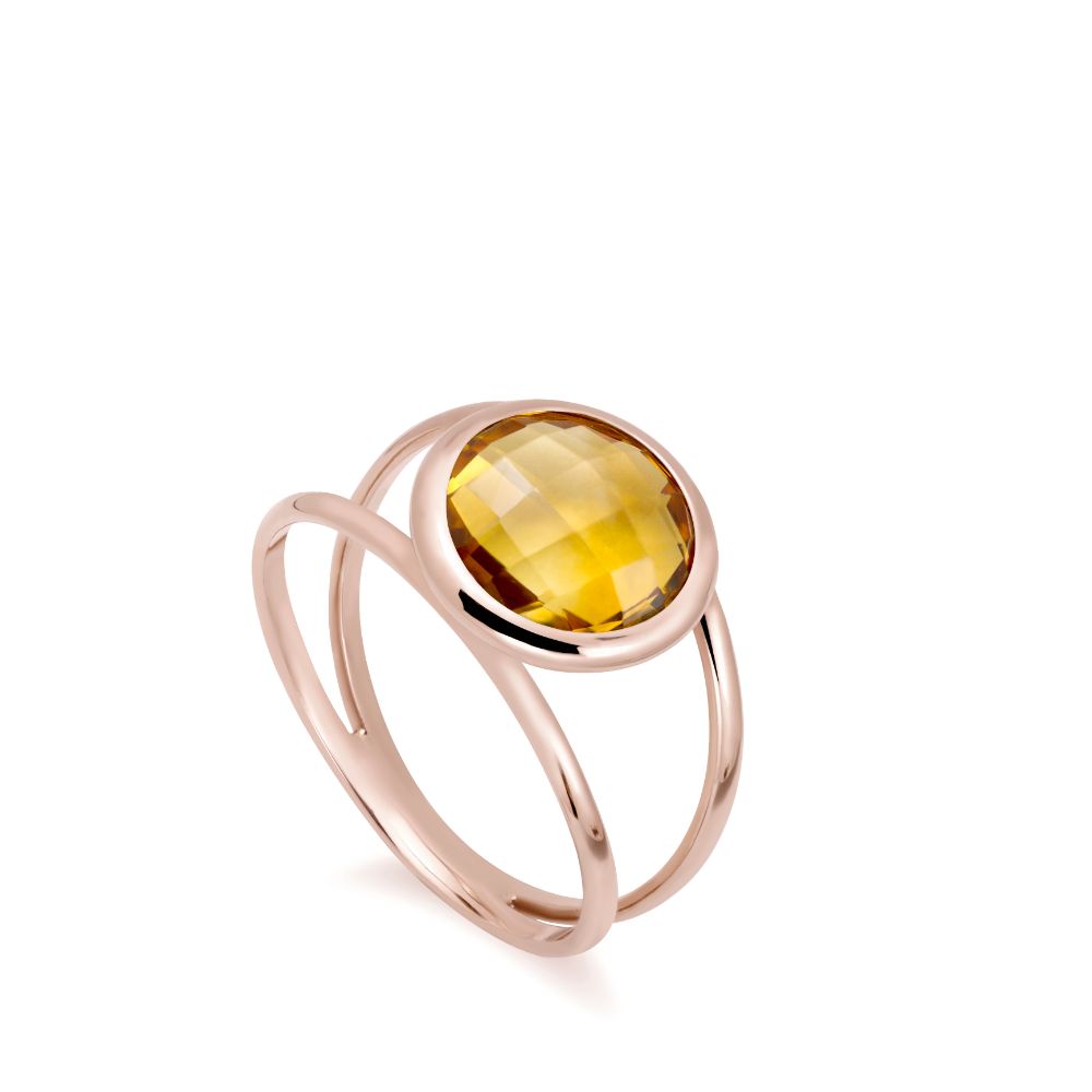 Citrine 14K Double Band Ring with 10mm Gemstone
