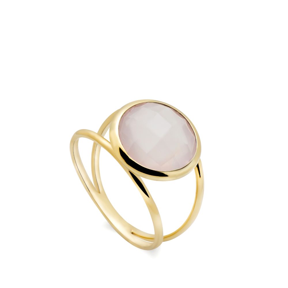 Rose Quartz 14K Double Band Ring with 12mm Gemstone