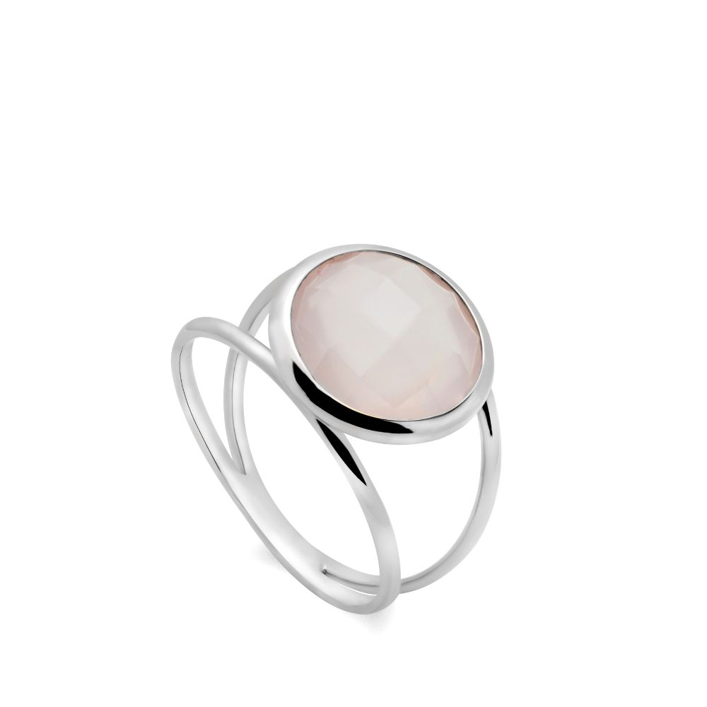 Rose Quartz 14K Double Band Ring with 12mm Gemstone