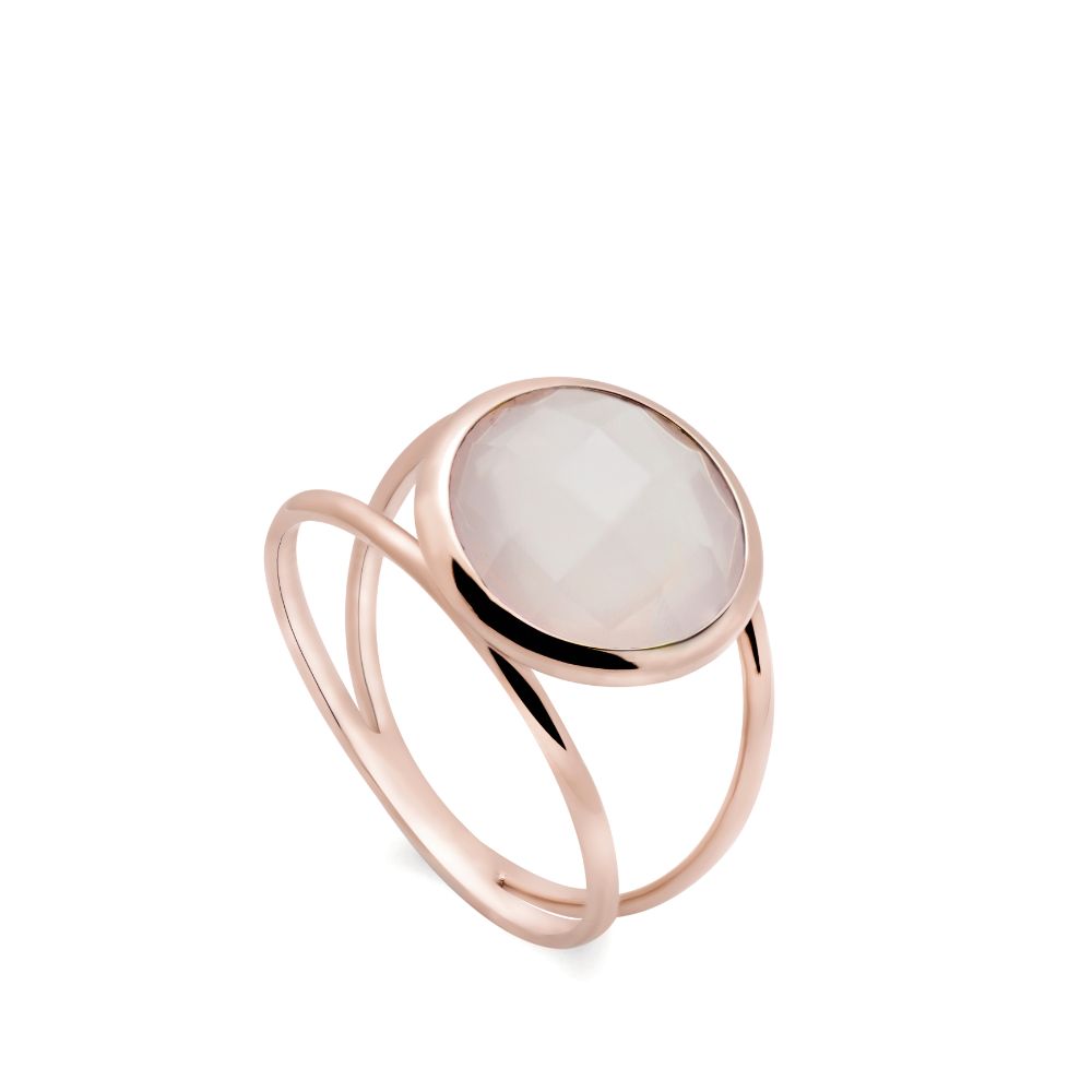Rose Quartz 14K Double Band Ring with 12mm Gemstone