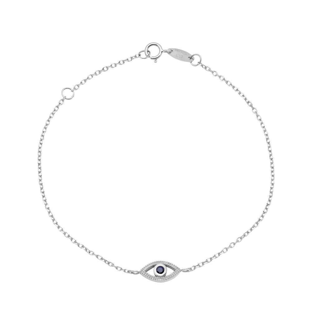 Evil Eye Bracelet Blue Sapphire 14K White Gold