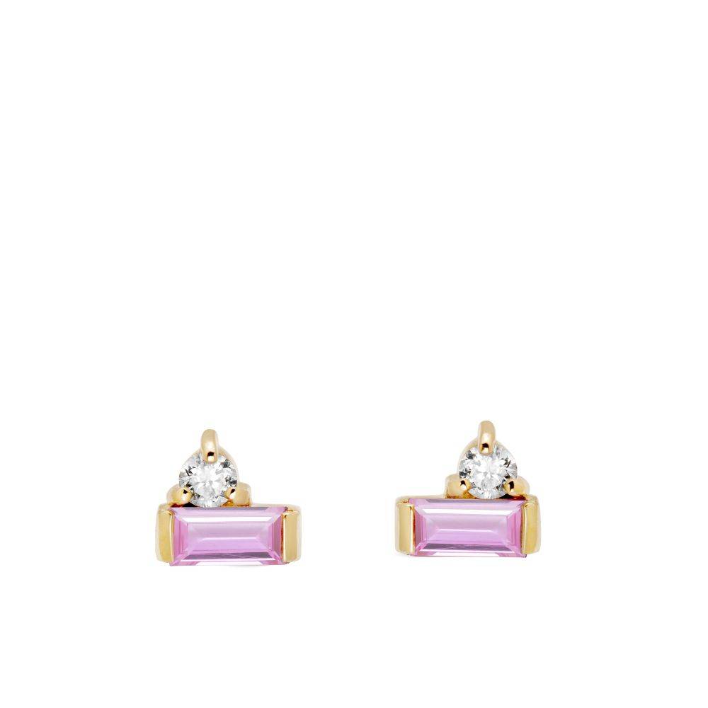 Σκουλαρίκια Διαμάντια Ροζ Ζαφείρια Baguette 14K