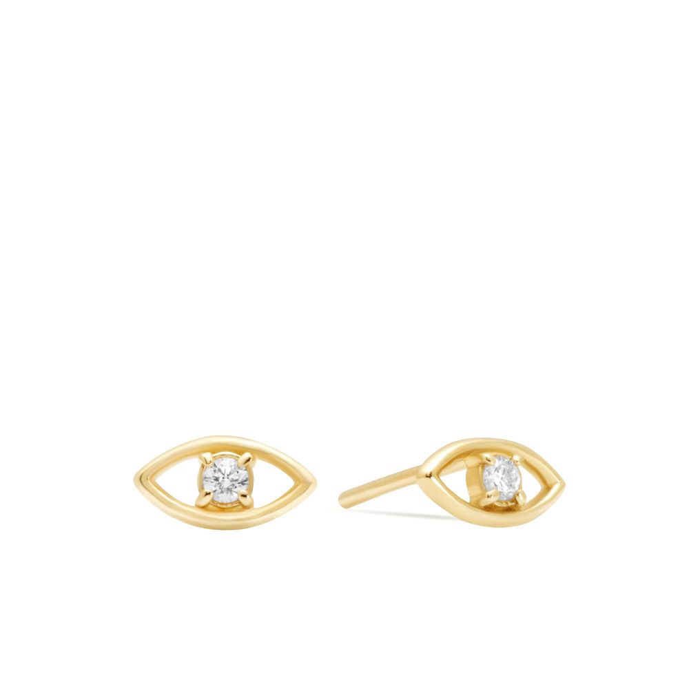 Evil Eye Diamond Studs 14K Solid Gold for Her