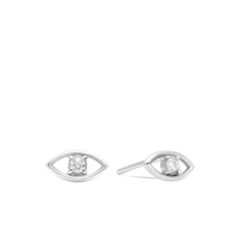 Evil Eye Diamond Studs 14K White Gold