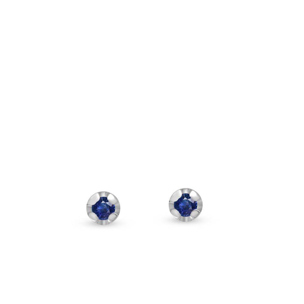 Blue Sapphire Stud Earrings 14K Gold - White Gold