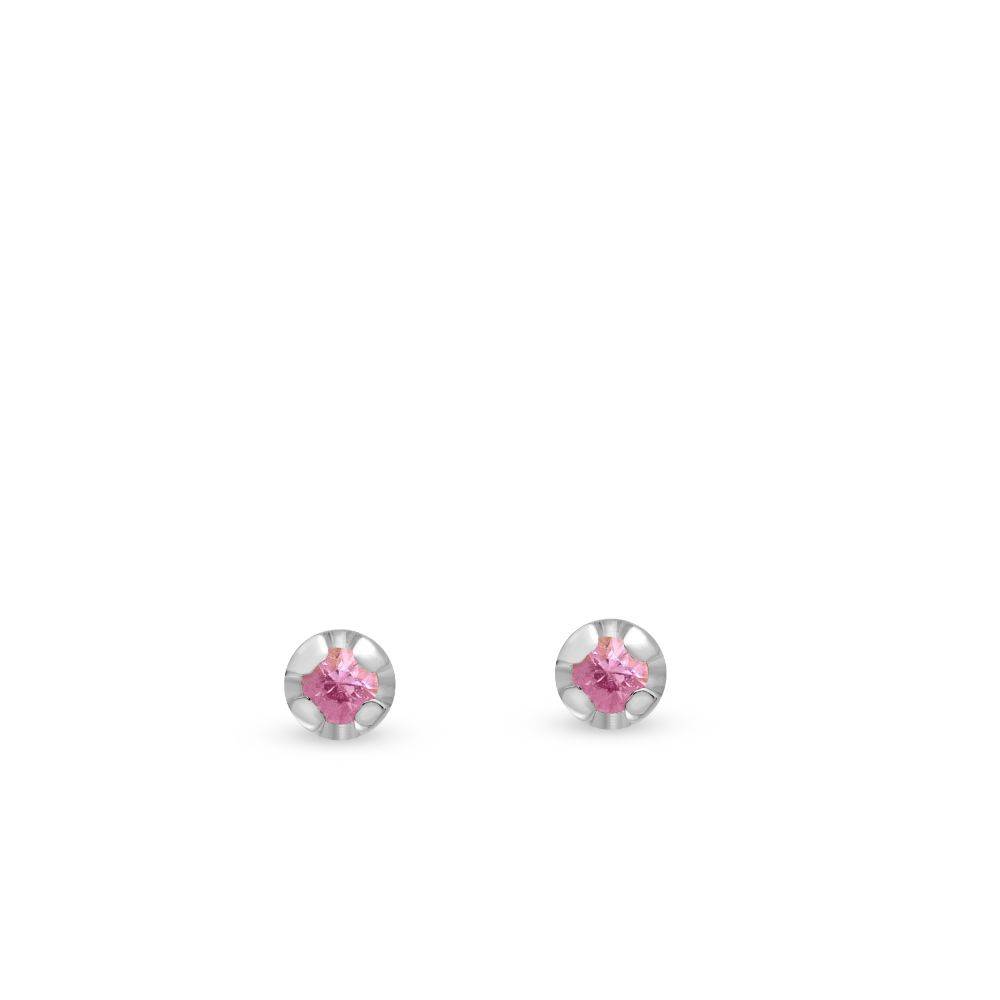 Pink Sapphire Stud Earrings 14K Gold - White Gold