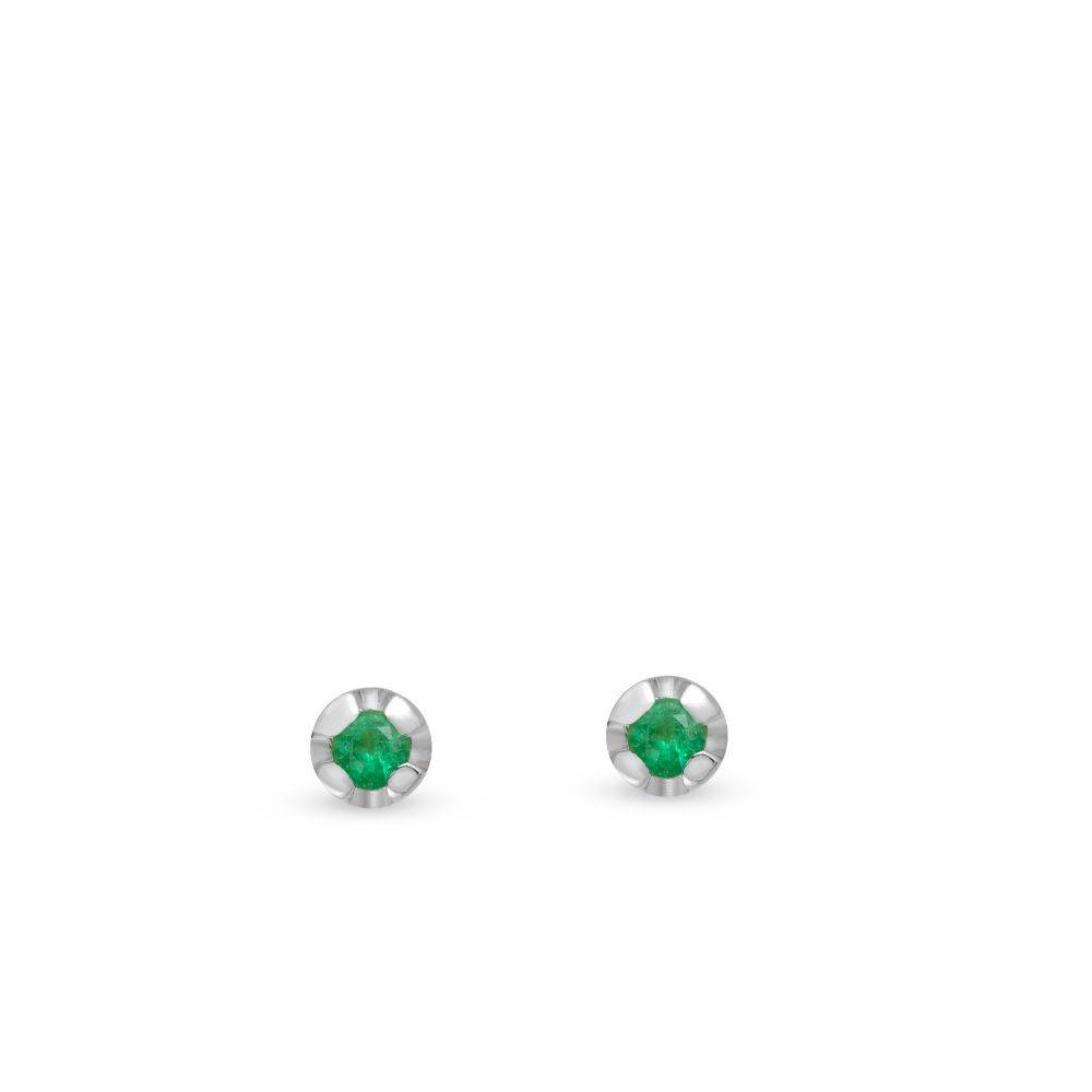 Emerald Stud Earrings 14K White Gold