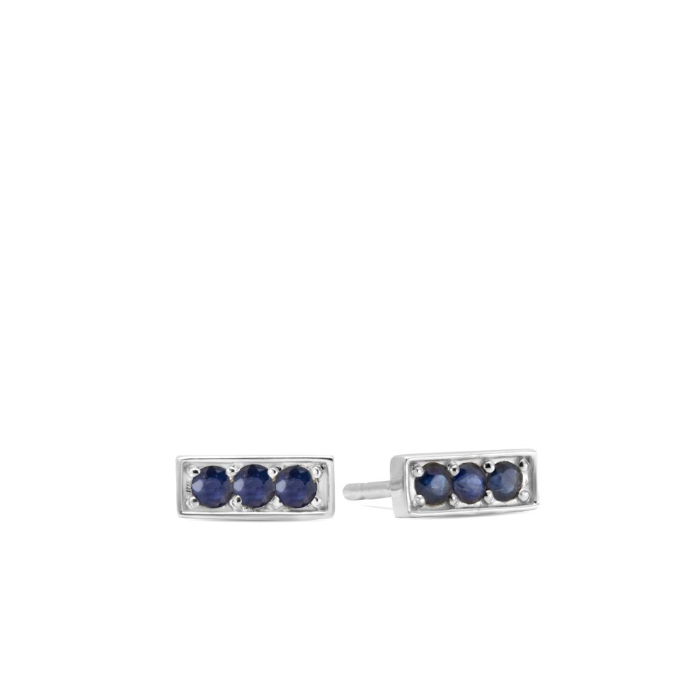 Blue Sapphire Stud Earrings 14K White Gold