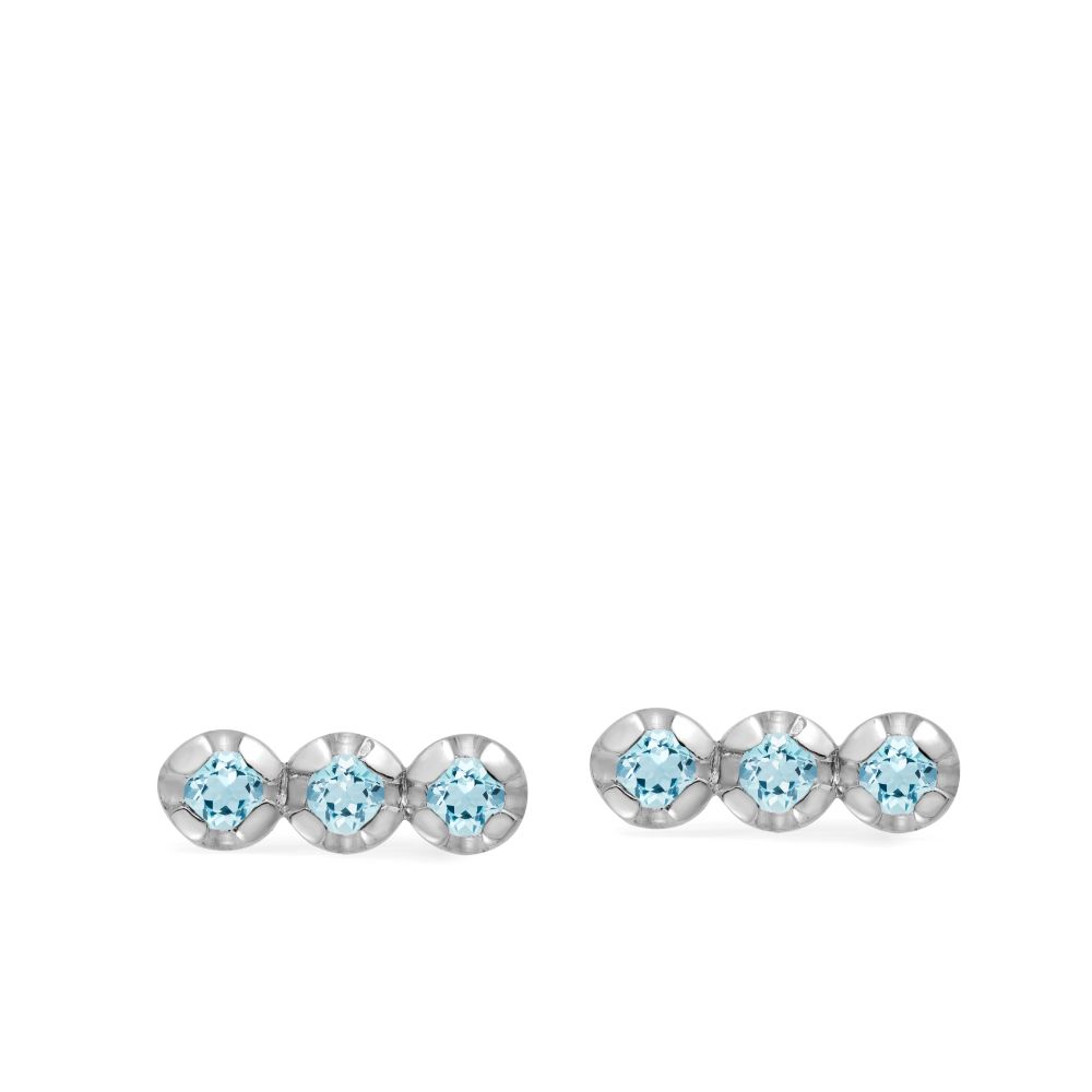 3 Sky Blue Topaz Stud Earrings 14K Gold for Women