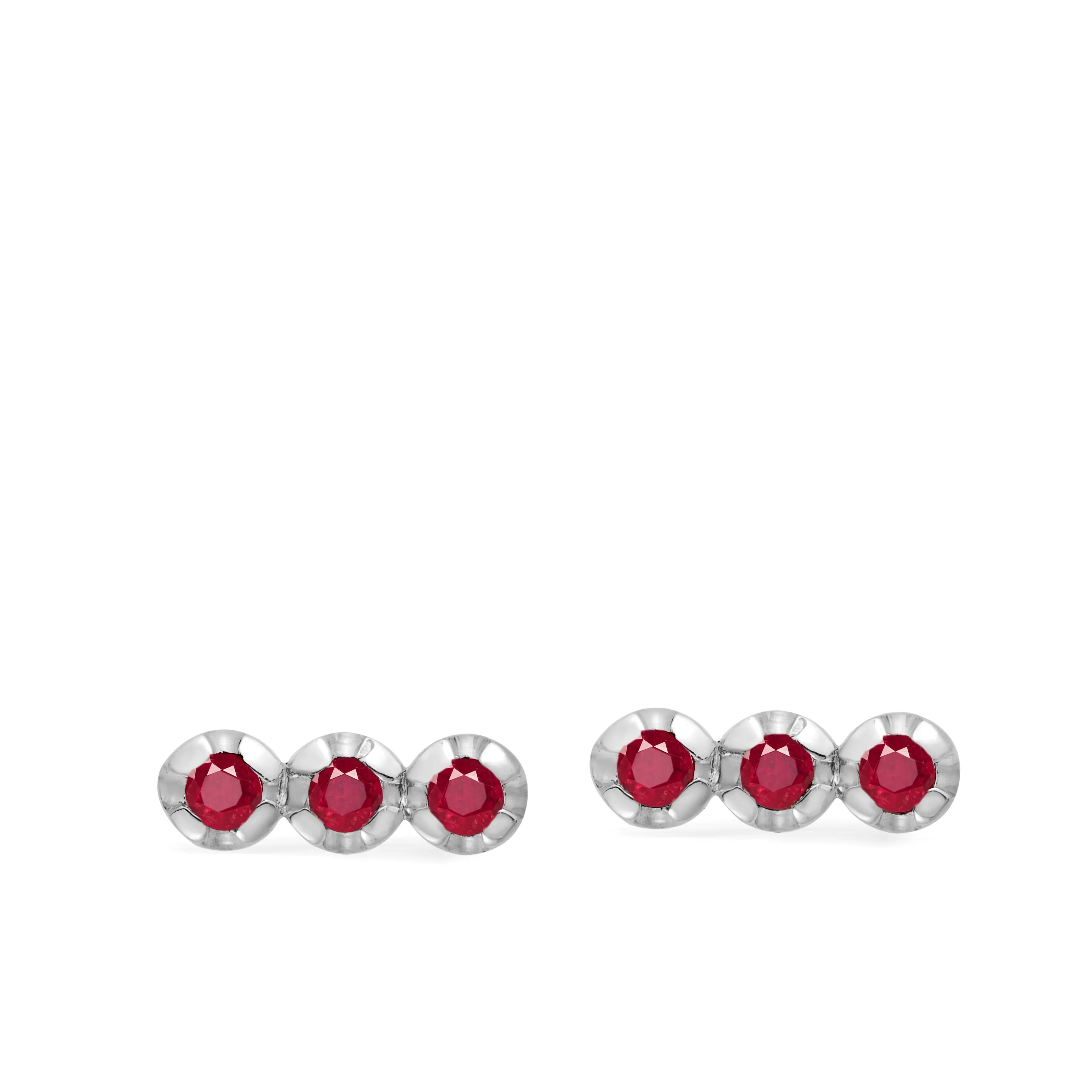 3 Ruby Stud Earrings 14K Gold - White Gold