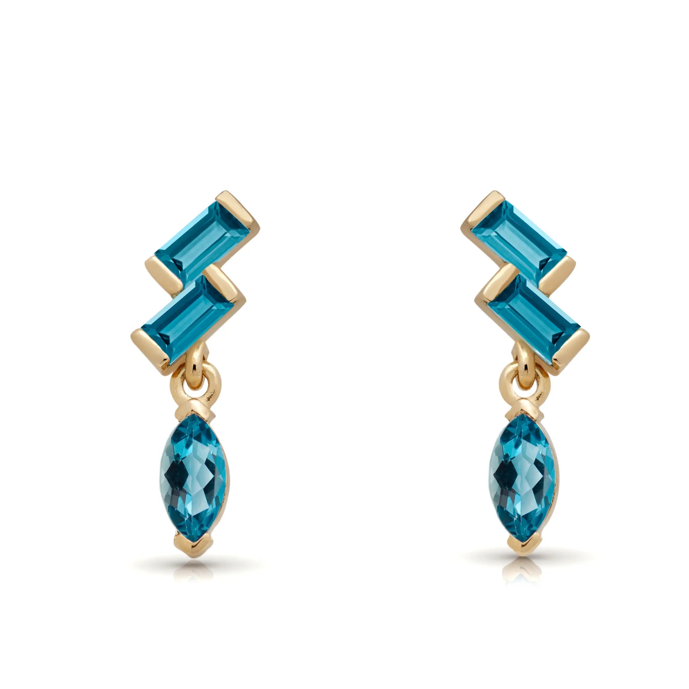 London Blue Topaz Baguette Marquise Studs 14K