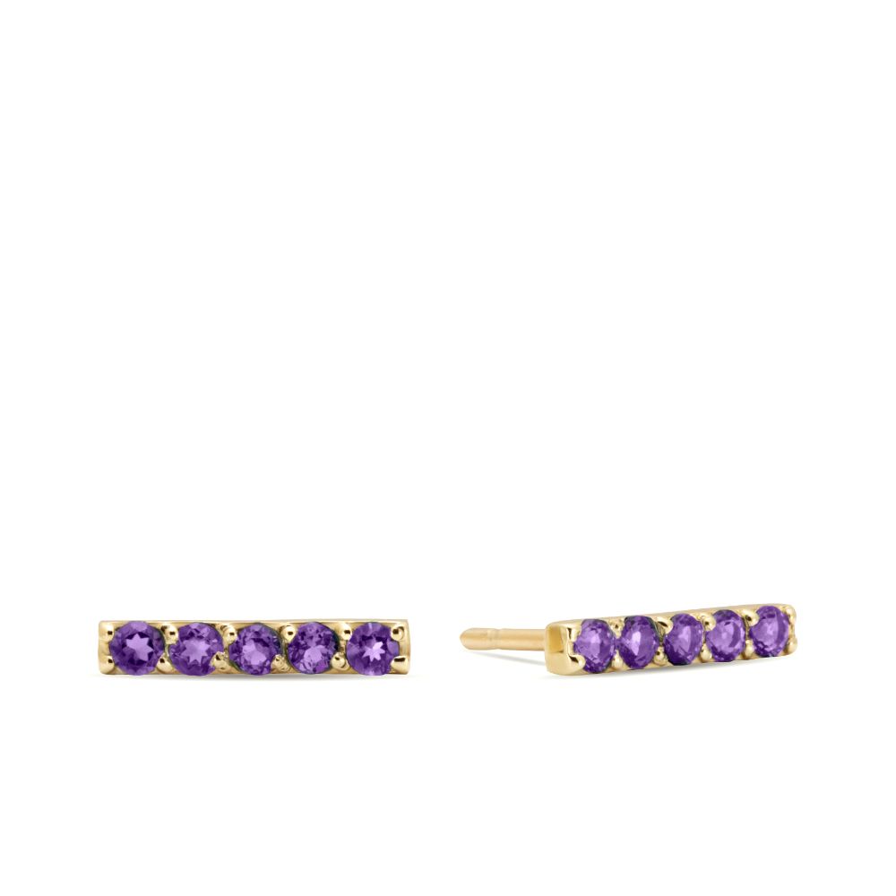 Purple Amethyst Stud Earrings 14K Gold for Women