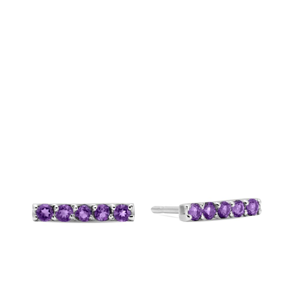 Purple Amethyst Stud Earrings 14K White Gold