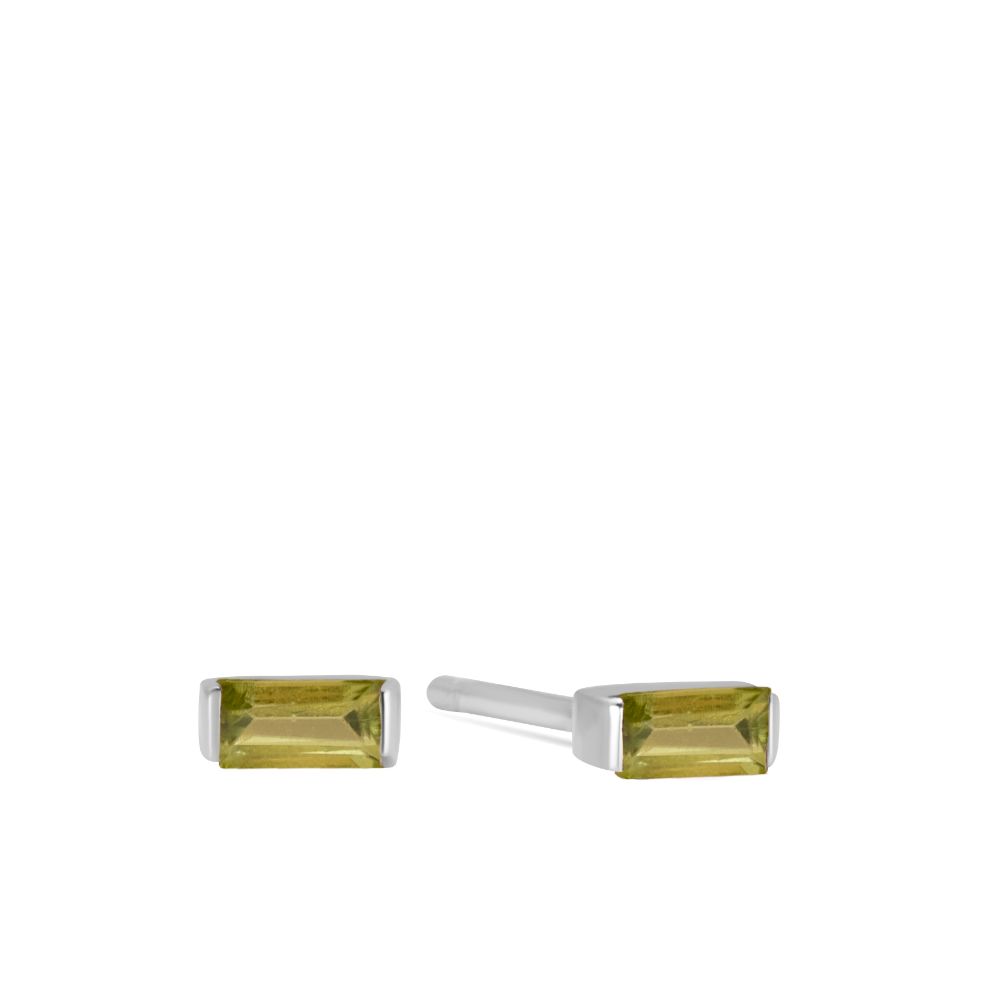 Peridot Baguette Studs 14K White Gold