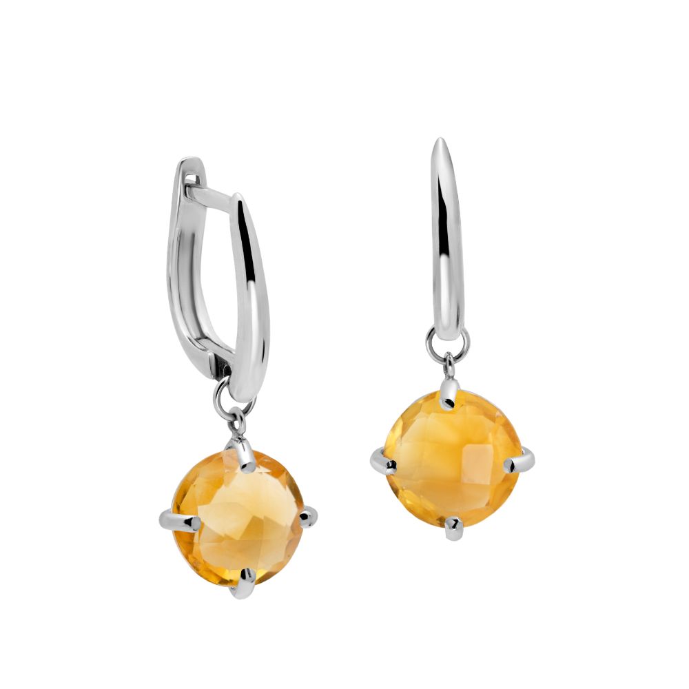 Citrine Dangle Earrings 8mm 14K White Gold