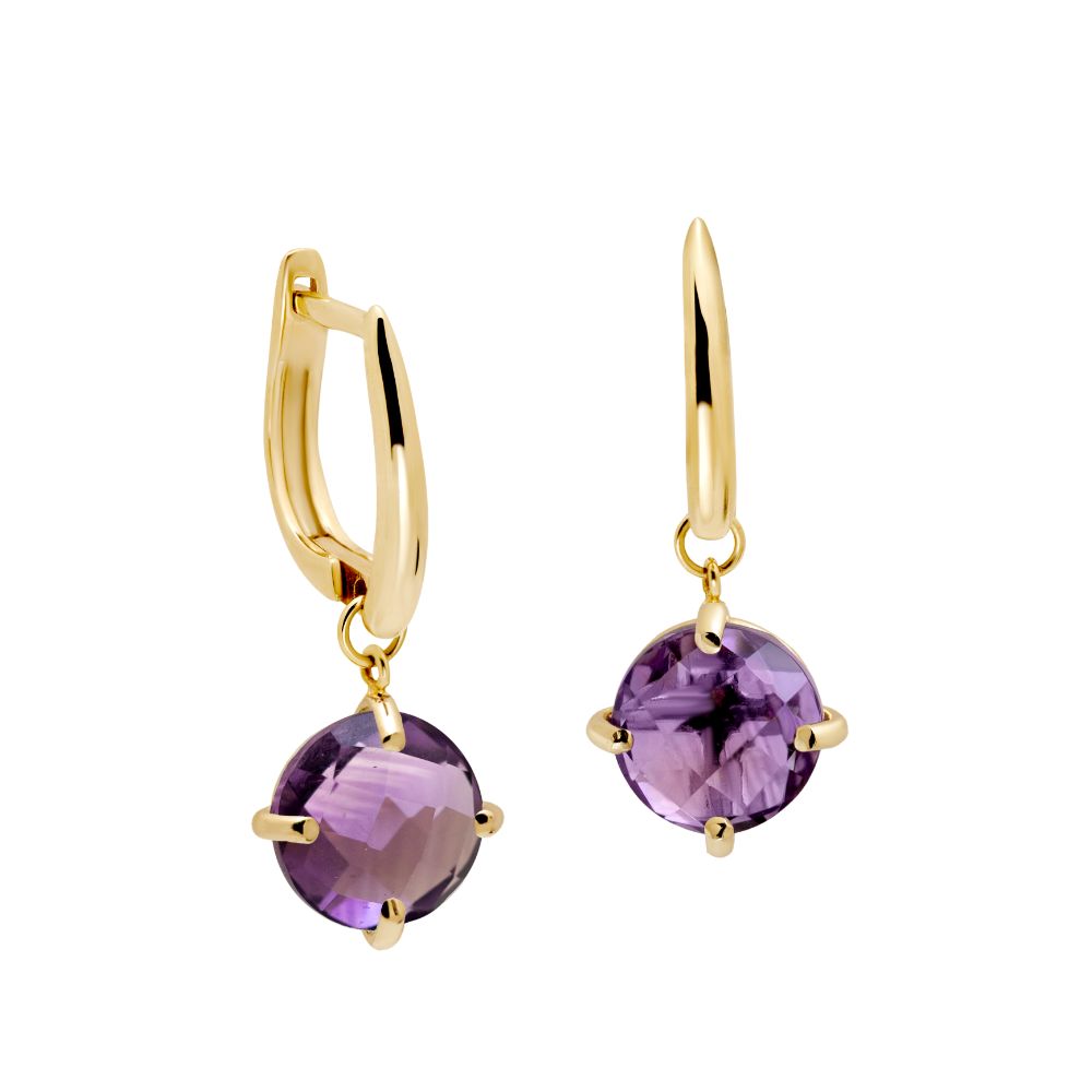 Amethyst Dangle Earrings 8mm 14K Gold