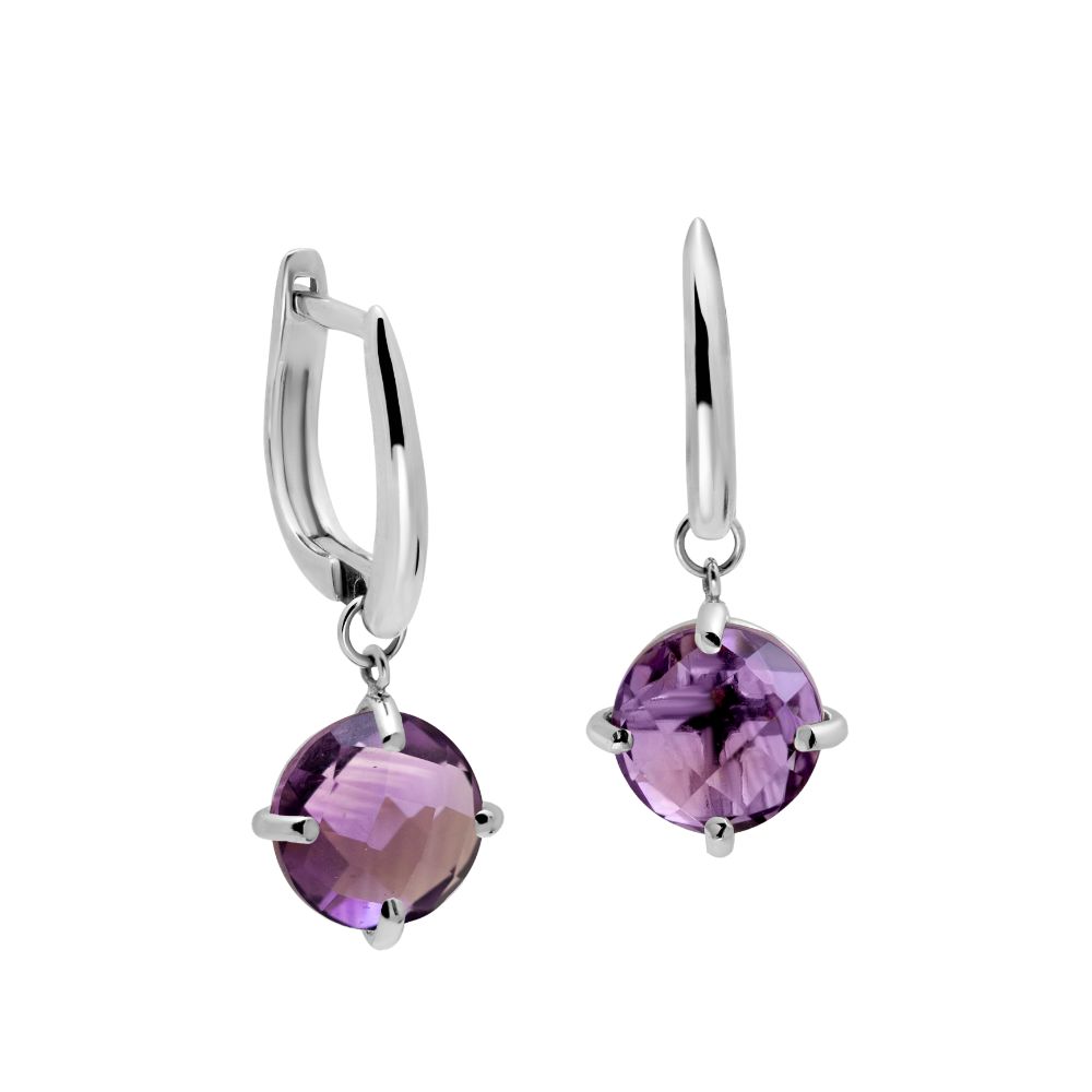 Amethyst Dangle Earrings 8mm 14K Gold