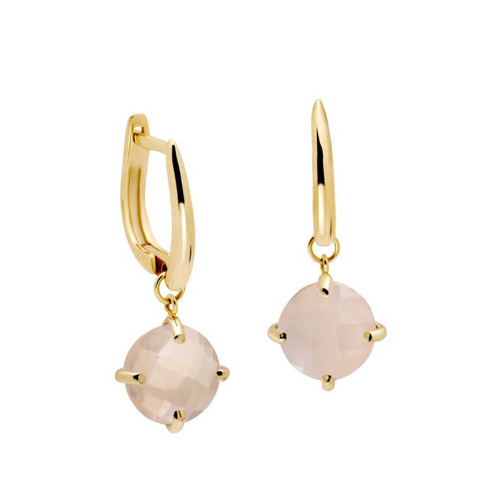 8mm Rose Quartz Dangle Earrings 14K Gold