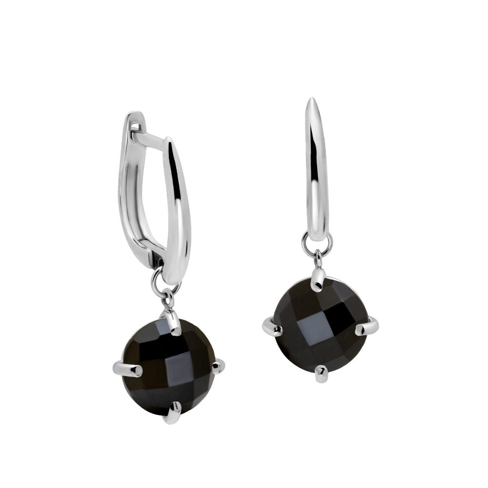 Black Onyx Dangle Earrings 8mm 14K Gold