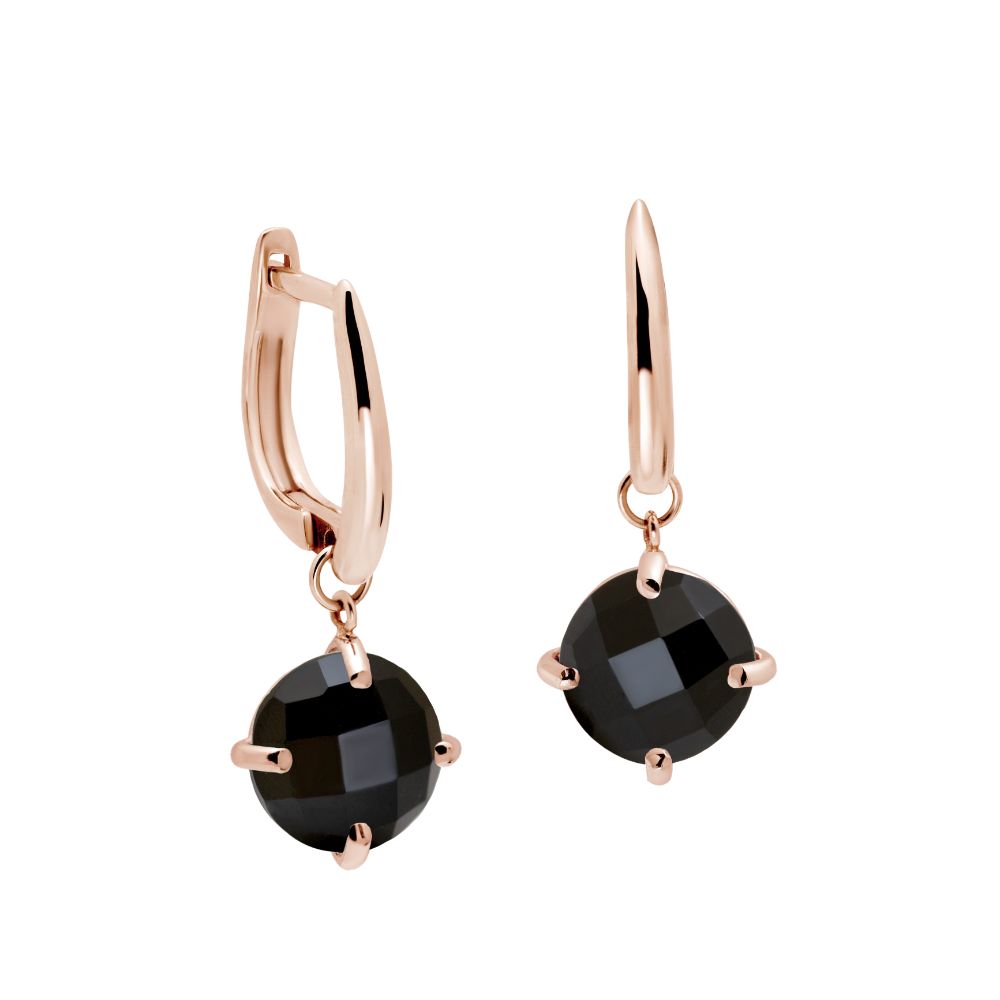 Black Onyx Dangle Earrings 8mm 14K Gold