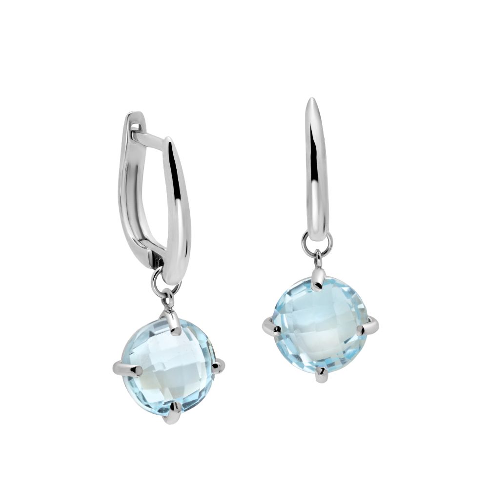 Blue Topaz Dangle Earrings 8mm 14K Gold