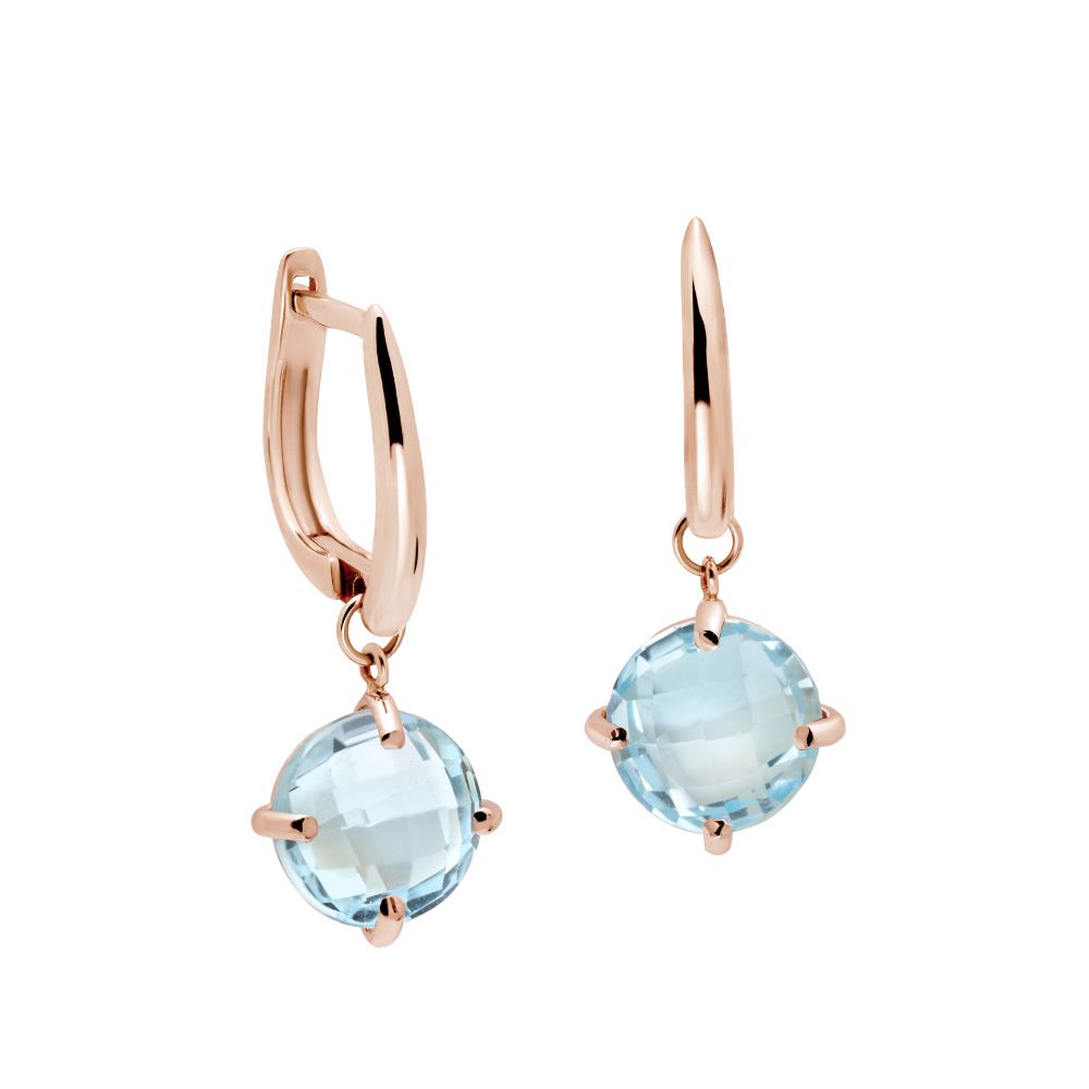 Blue Topaz Dangle Earrings 8mm 14K Gold