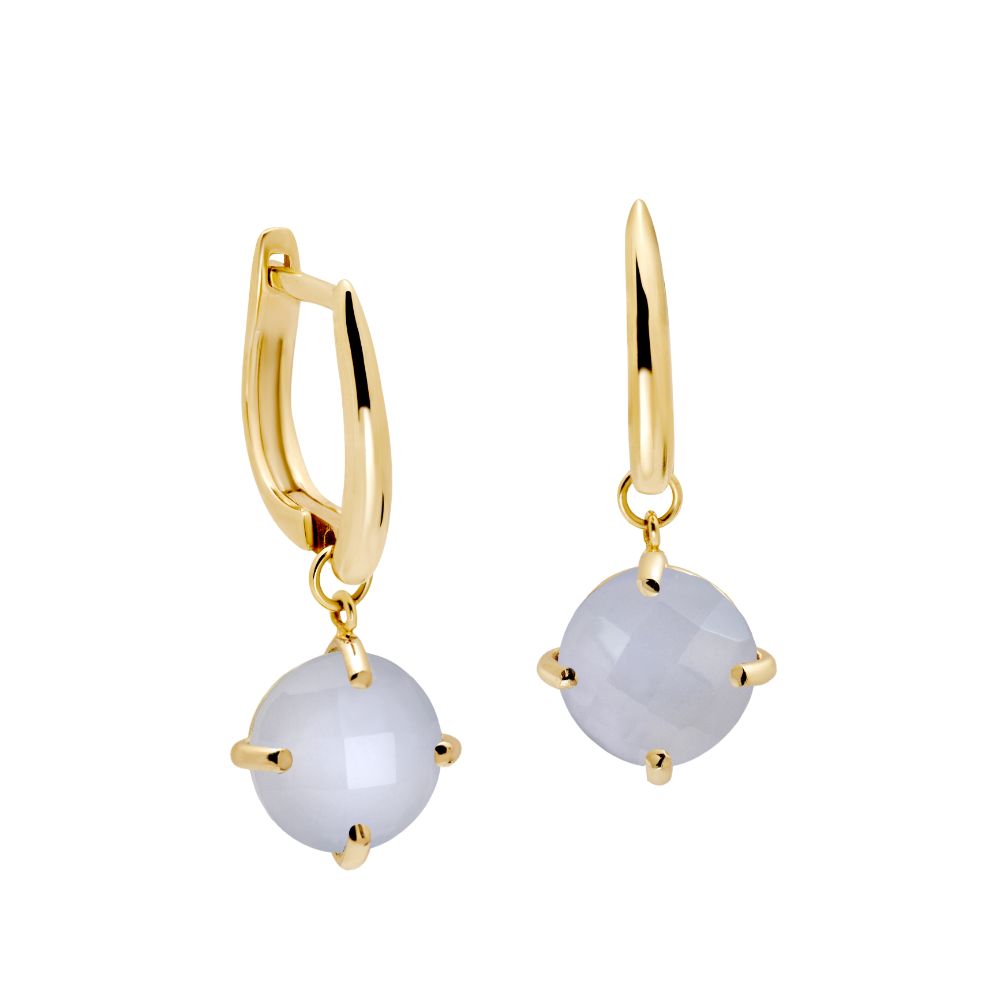 Chalcedony Dangle Earrings 8mm 14K Gold
