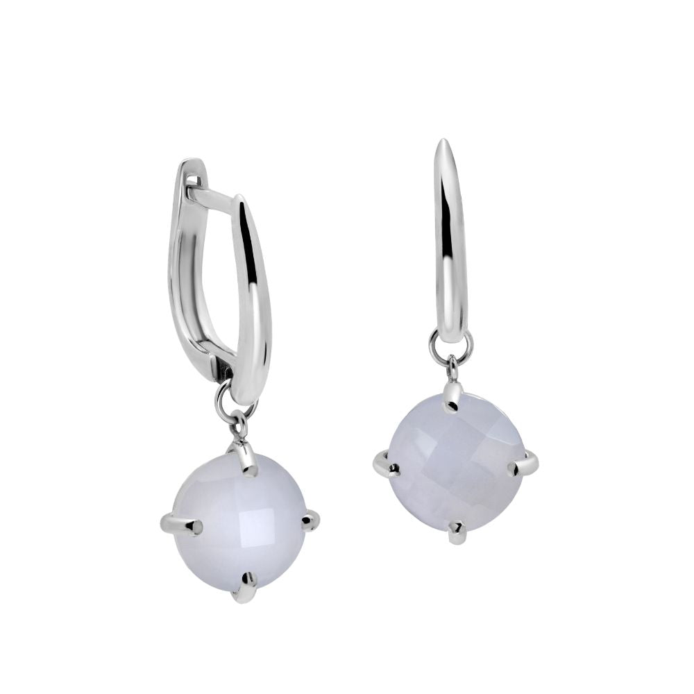 Chalcedony Dangle Earrings 8mm 14K Gold