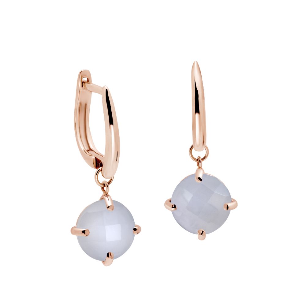 Chalcedony Dangle Earrings 8mm 14K Gold