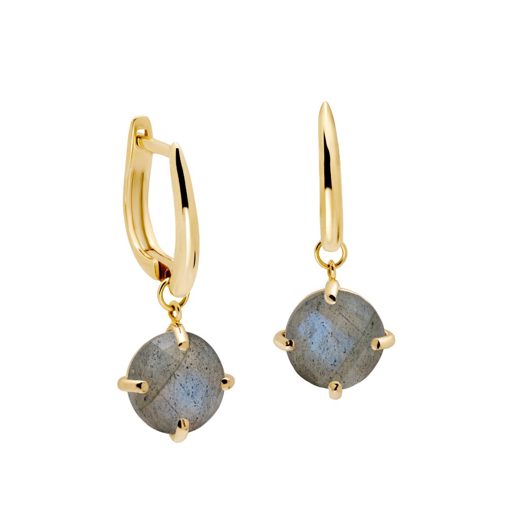 Labradorite Dangle Earrings 8mm 14K Gold