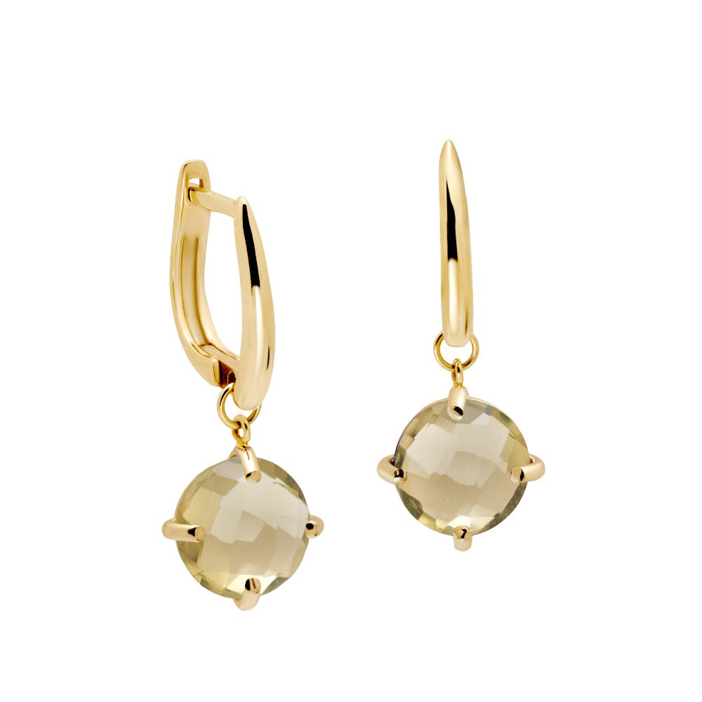 Lemon Quartz Dangle Earrings 8mm 14K Gold