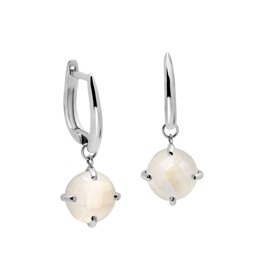 Moonstone Dangle Earrings 8mm 14K Gold