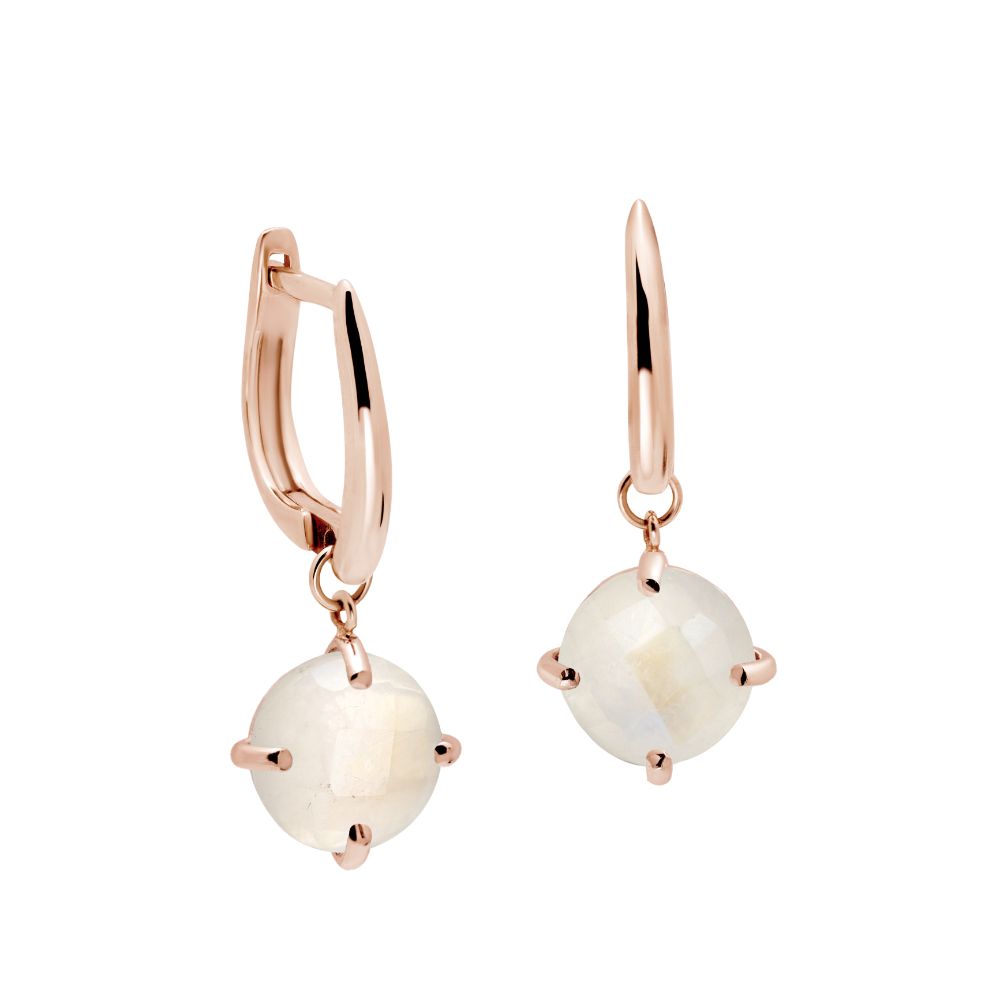 Moonstone Dangle Earrings 8mm 14K Gold