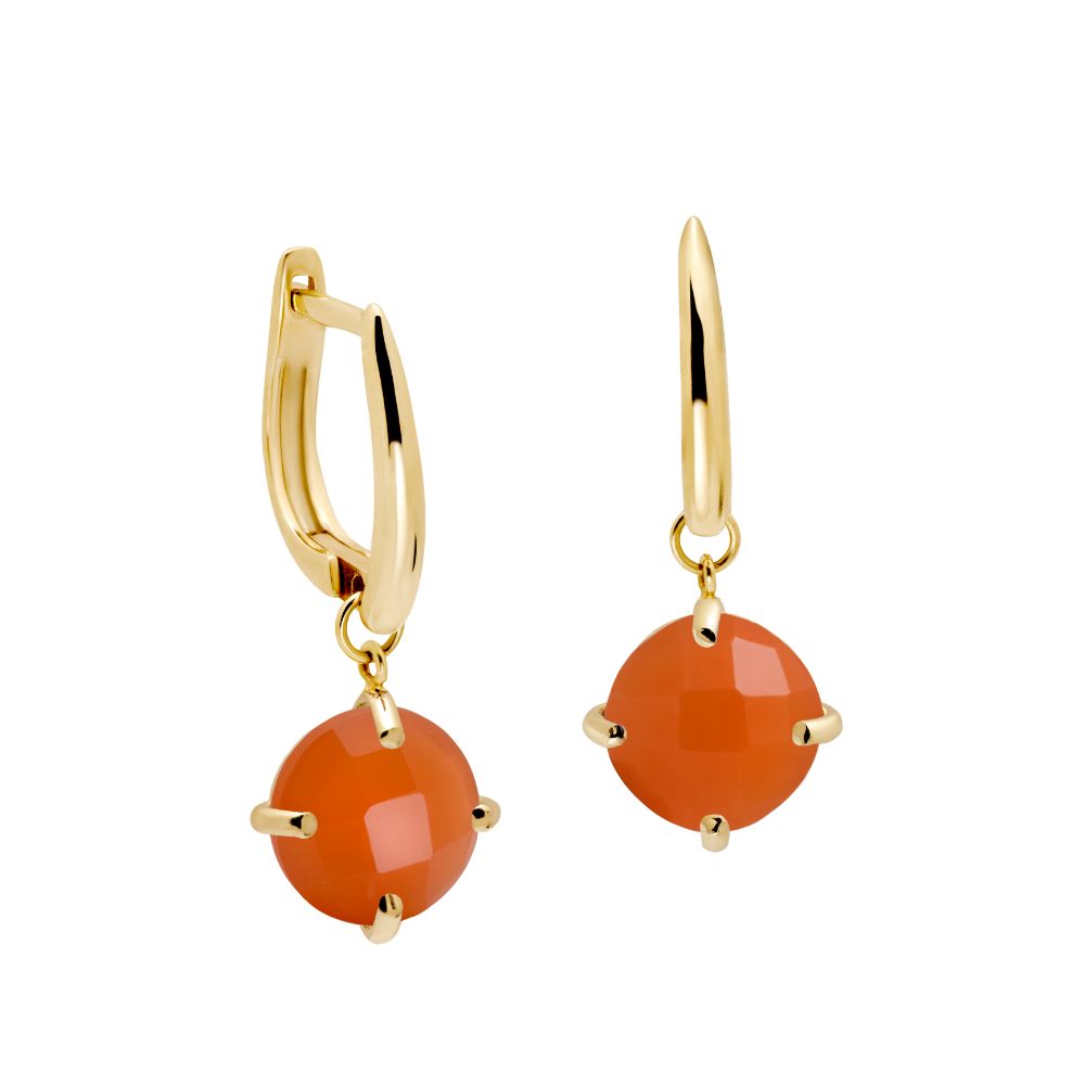 Orange Moonstone Dangle Earrings 8mm 14K Gold