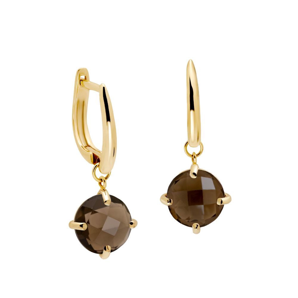 Smoky Quartz Dangle Earrings 8mm 14K Gold