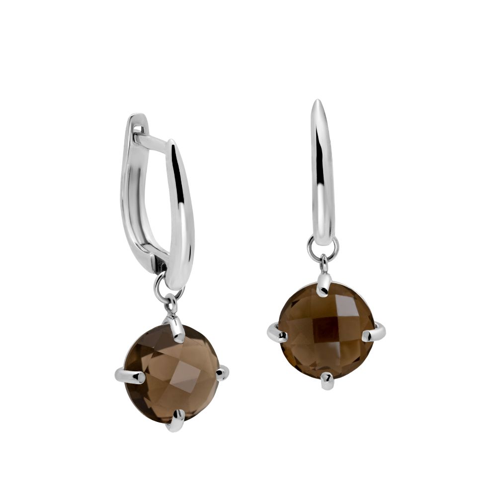 Smoky Quartz Dangle Earrings 8mm 14K Gold