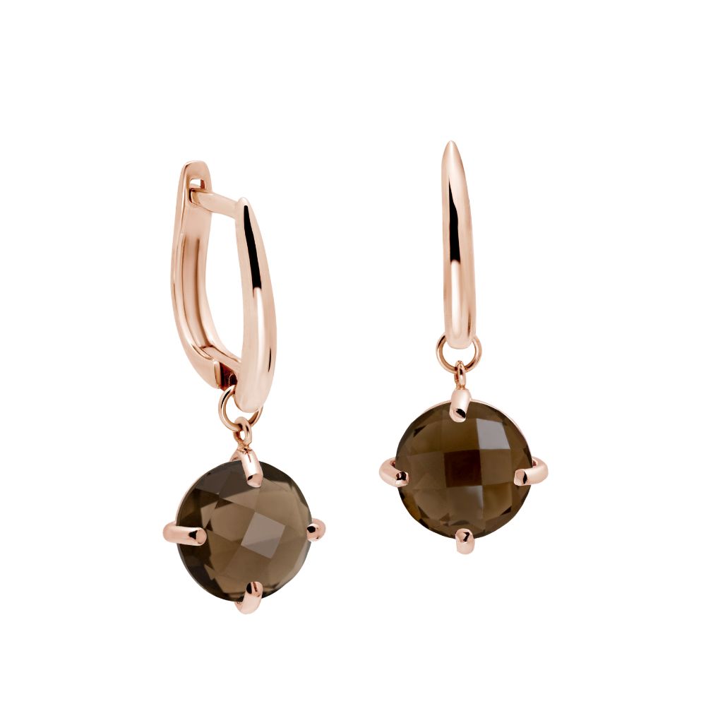 Smoky Quartz Dangle Earrings 8mm 14K Gold