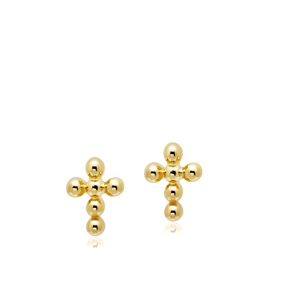 Cross Stud Earrings 14K Gold for Women by Kyklos