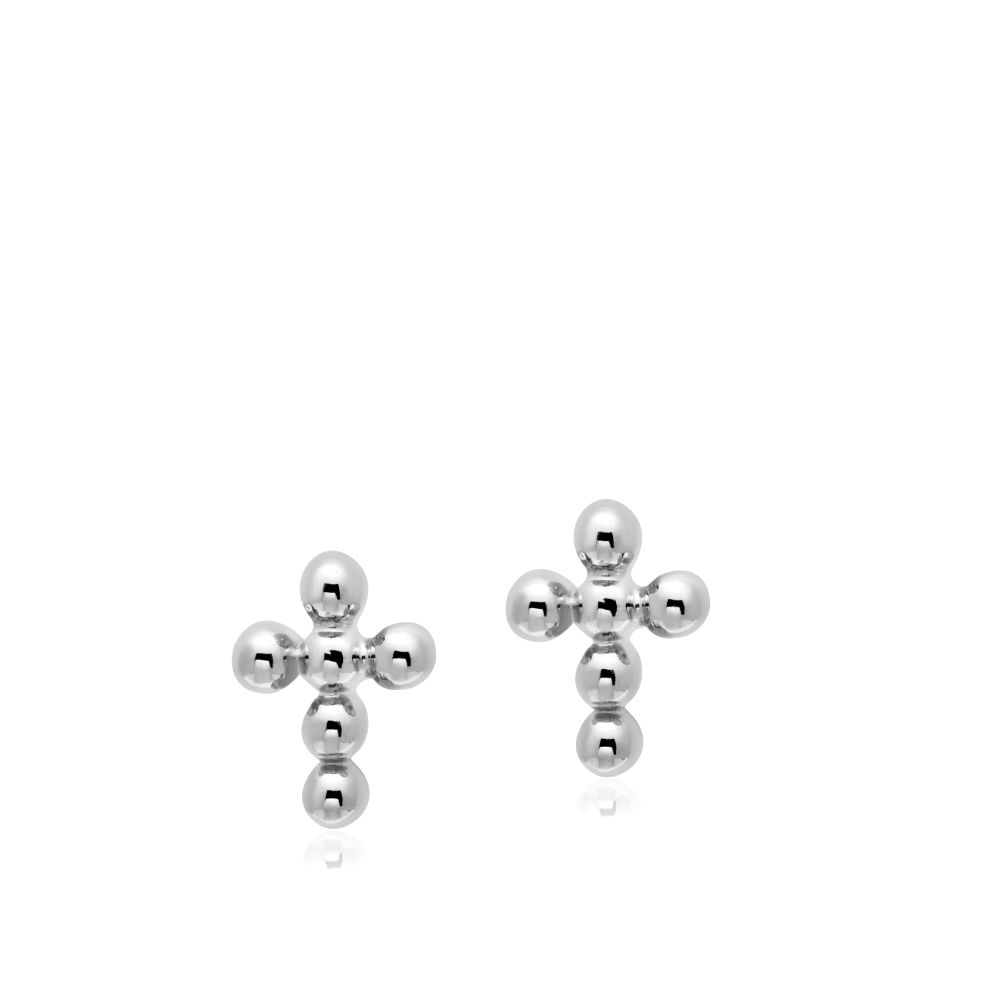 Cross Stud Earrings 14K White Gold