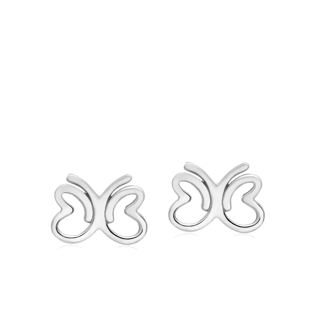 Butterfly Stud Earrings 14K White Gold
