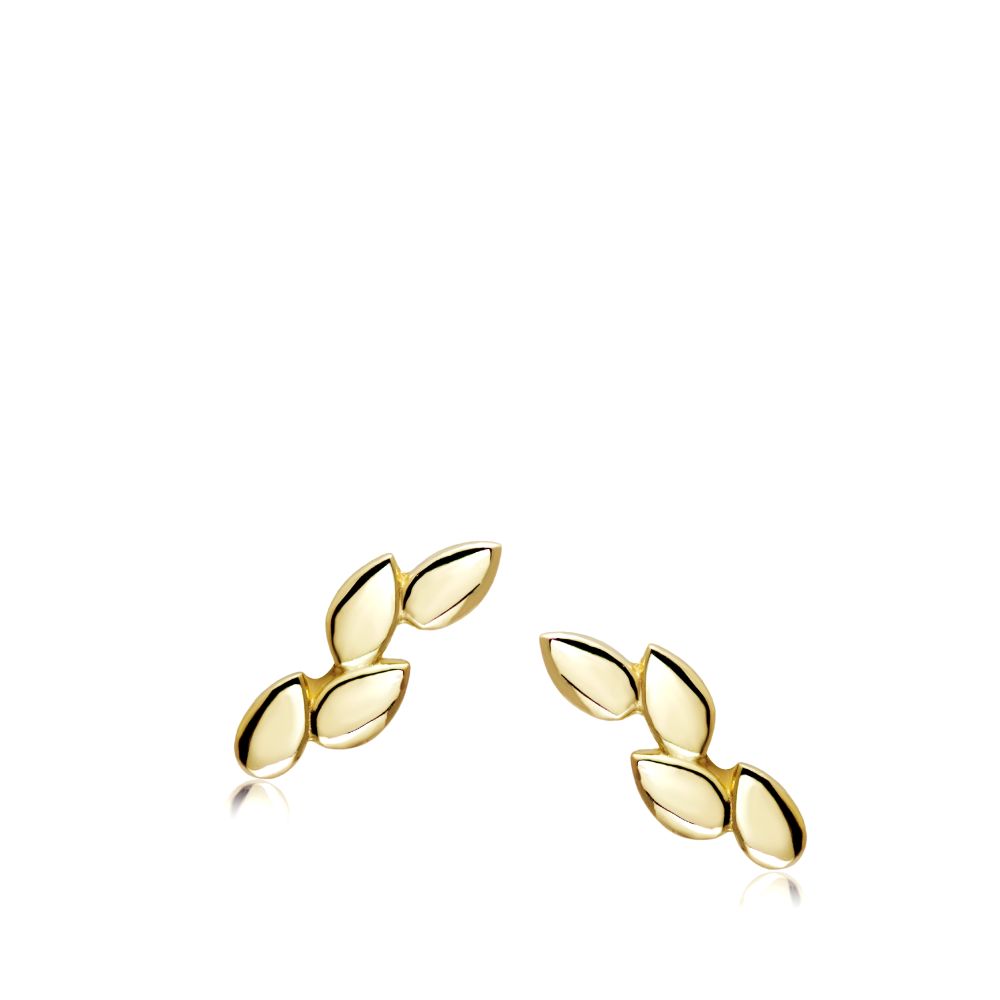 Leaf Stud Earrings 14K Gold for Women by Kyklos