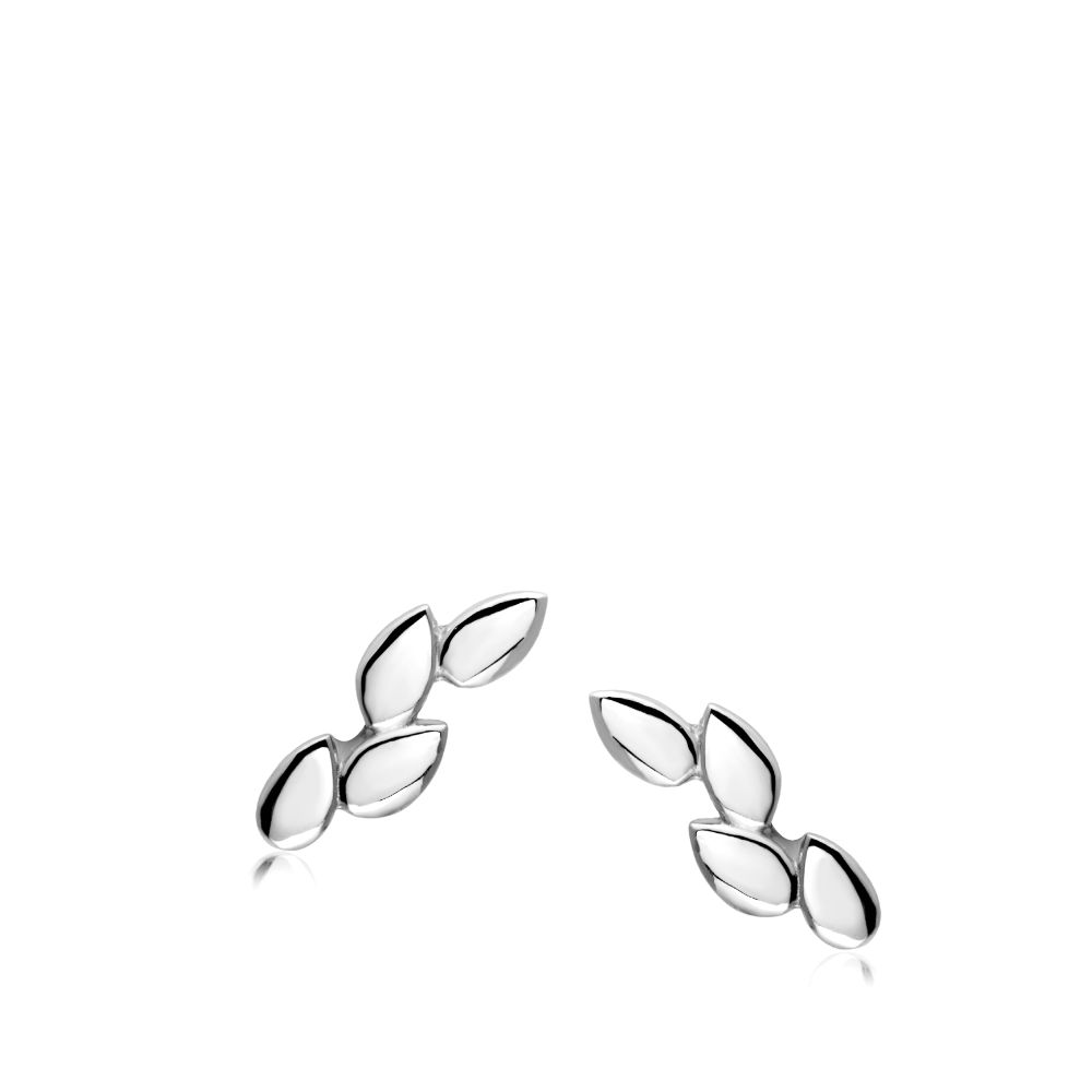 Leaf Stud Earrings 14K White Gold