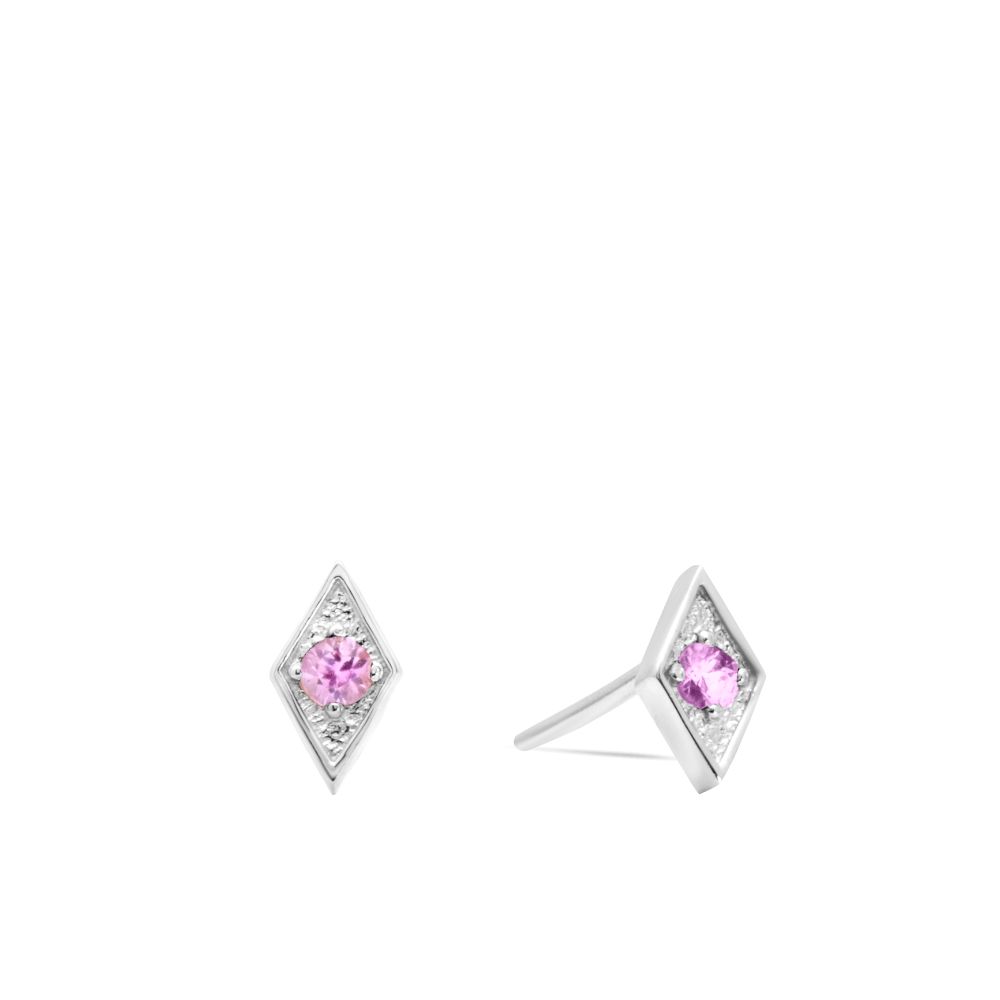Pink Sapphire Studs 14K White Gold