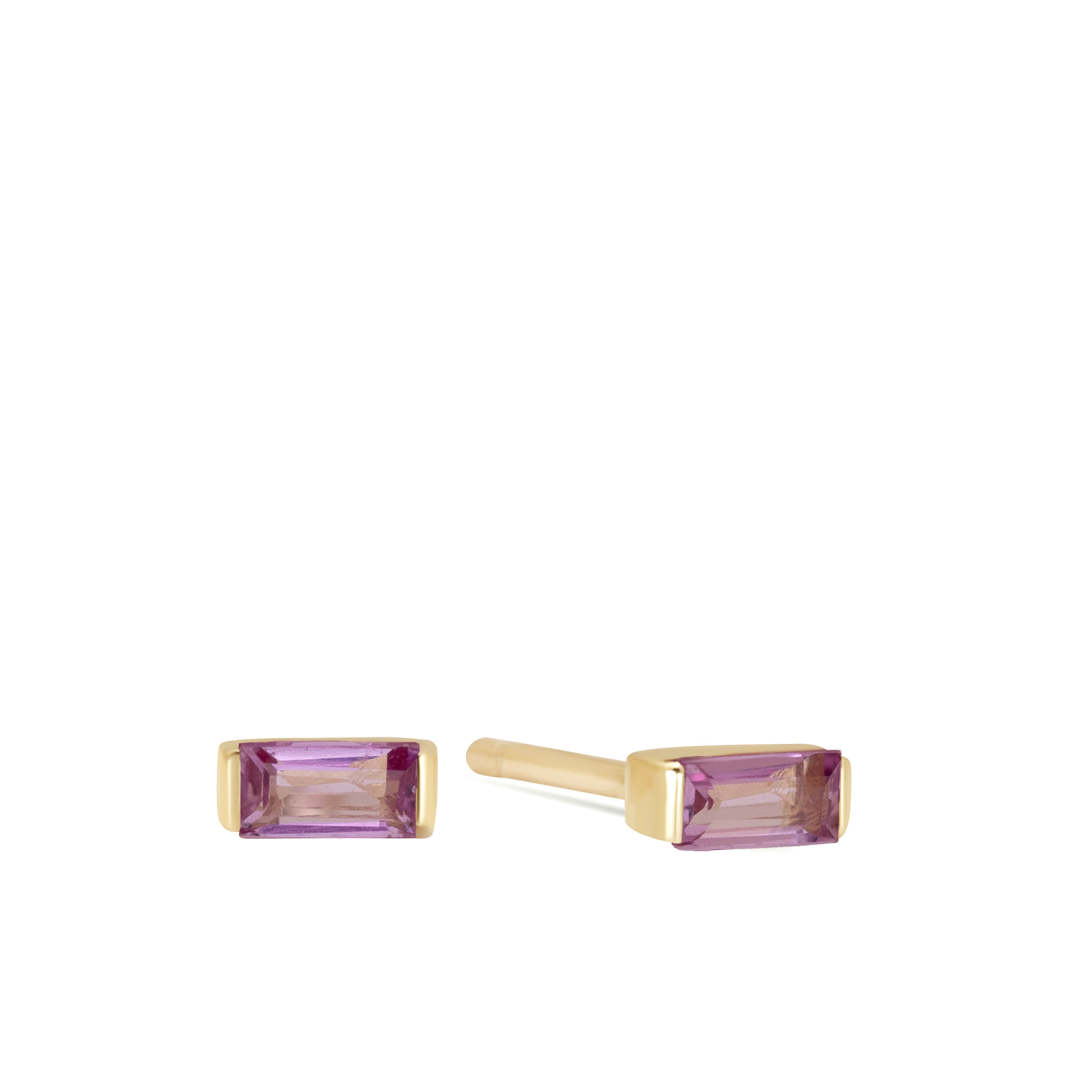 Purple Amethyst Baguette Studs 14K