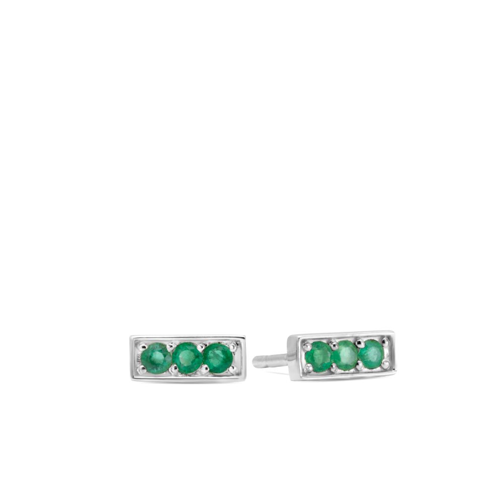 Emerald Stud Earrings 14K White Gold