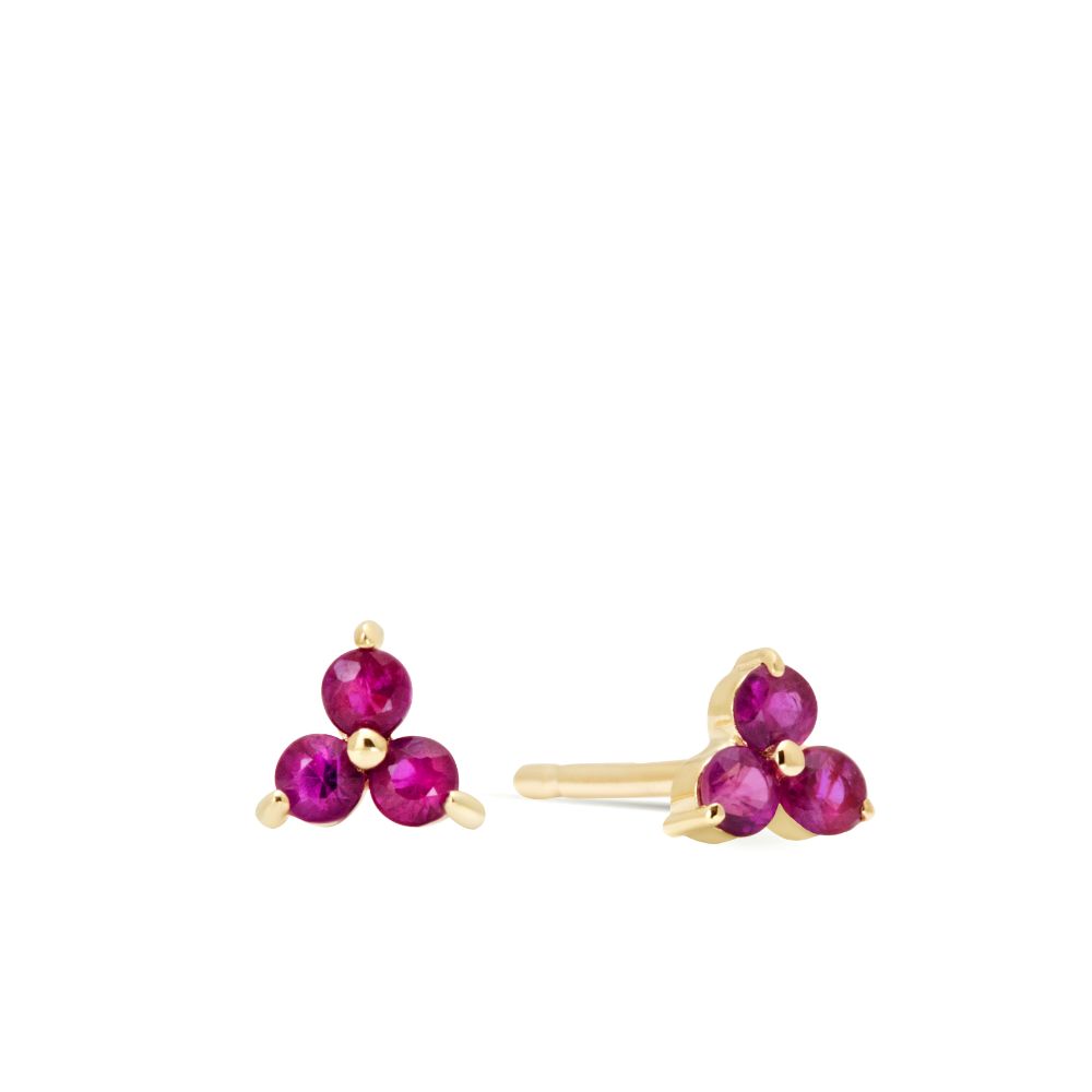 Ruby Trio Stud Earrings 14K Gold Kyklos Jewelry